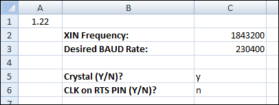 Programming Baud Rates Spreadsheet