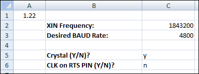 Programming Baud Rates Spreadsheet