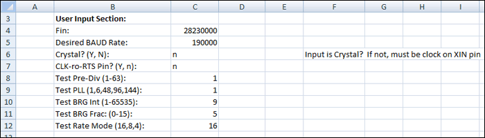 Programming Baud Rates Spreadsheet