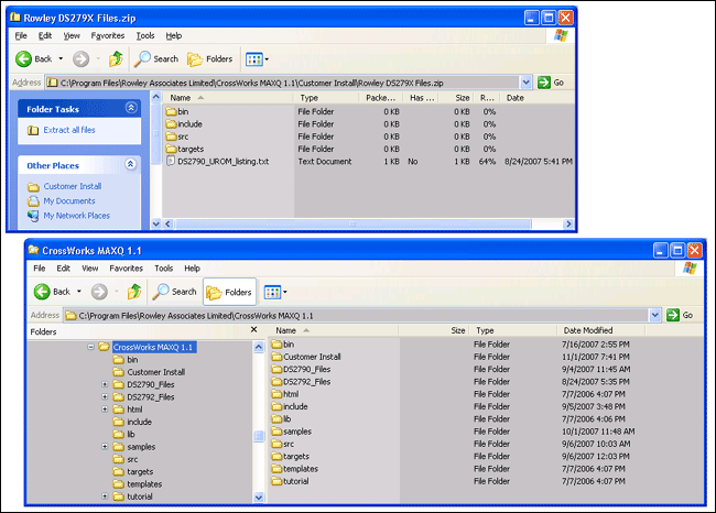 Figure 1. Use Windows Explorer to locate the directory in which Rowley Associates' Crossworks is installed.