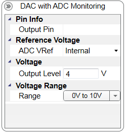 Figure 5. Properties for DAC with ADC Monitoring parameters window.