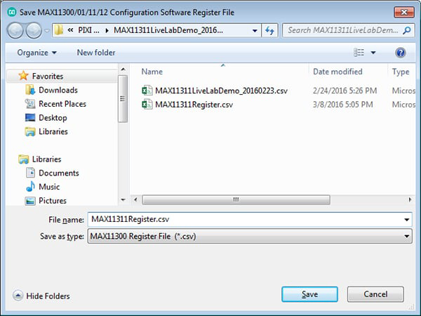 Figure 10. Saving register files as .csv.