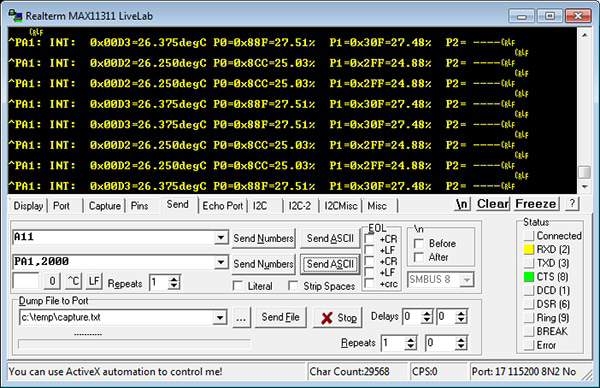 Figure 14. Realterm MAX11311 LiveLab screen.