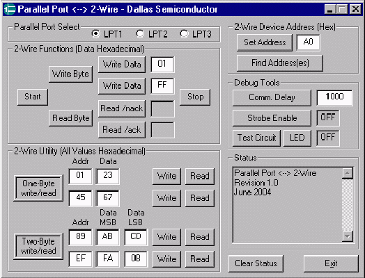 図1. パラレルポート2線式ソフトウェアのウインドウ画面