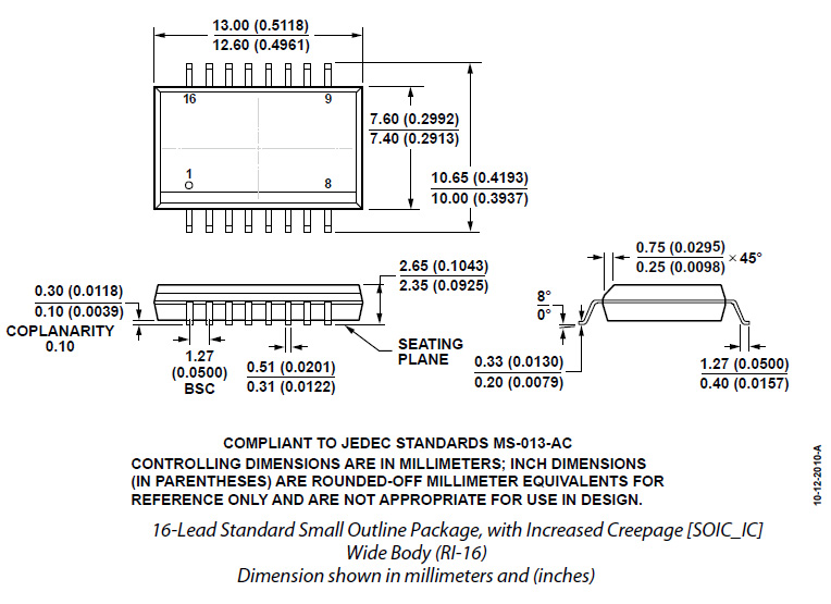 16-Lead standard small outline package with increased creepage