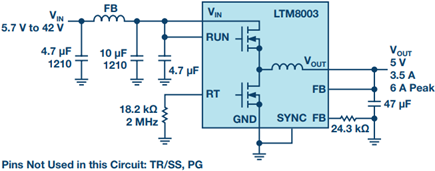 A 5 V converter with a simple EMI filter at the input passes CISPR 25 Class 5