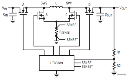 Figure 1. 4-Switch Buck-Boost Converter Using the LTC3789.