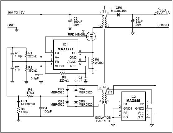 Figure 1. This fully isolated 5V switching regulator offers long-term reliability and ease of design.