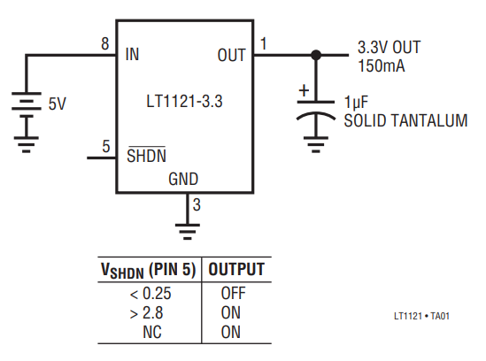 Figure 2. 3.3V Battery-Powered Supply with Shutdown.