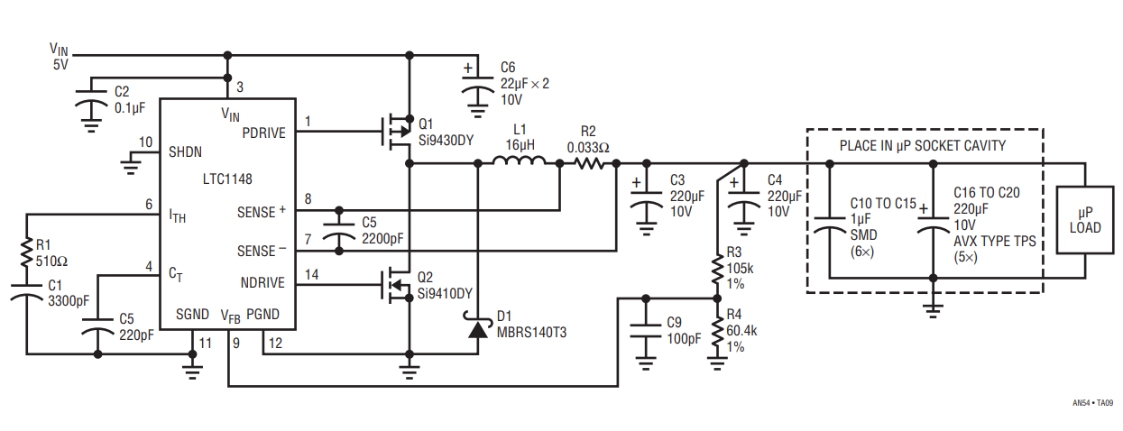 Figure 5. LTC1148 5V to 3.38V Pentium Power Solution 3.5A Output Current.