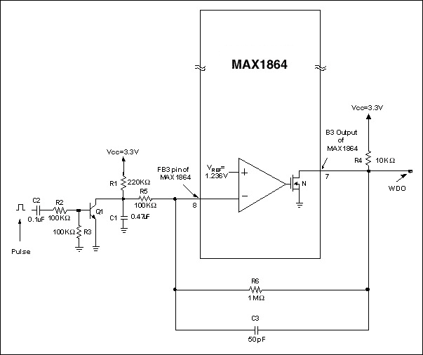 Figure 1. The external components shown convert this unused linear-regulator output (otherwise idle) into a watchdog timer.