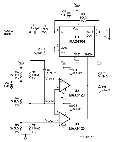 Figure 1. This circuit conserves battery power by automatically shutting down the speaker driver when no audio signal is present.