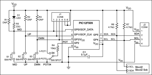 図1. PIC12F509のインタフェース回路