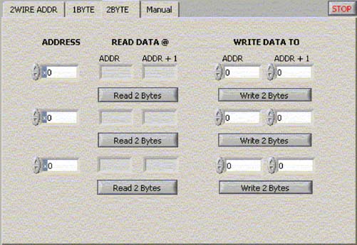 Figure 3. The 2BYTE tab lets the user read data from two registers.