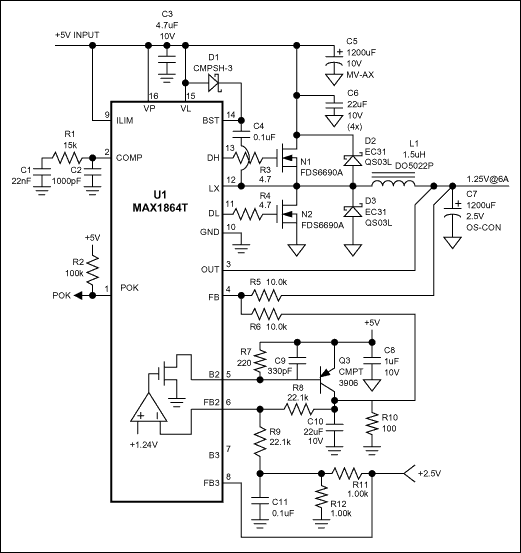 Figure 1. This circuit generates the termination voltage for DDR synchronous DRAMs.