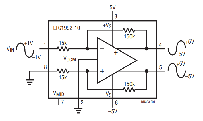 Figure 1. Typical Single-Ended to Differential Conversion.