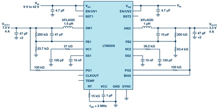 Figure 1. 7.5 V/4 A and 3.3 V/4 A outputs feature fast transient response.