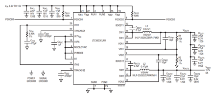 Figure 4. 6A Out-of-Phase Buck Regulator Using the LTC3633.