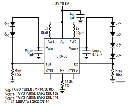 Figure 1. Li-Ion to 2/4 White LED.