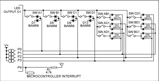 図3. MAX6954/MAX6955への拡張80キーの接続