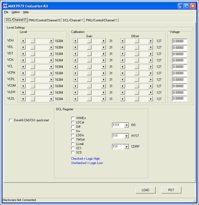 図3. 開始時のMAX9979のGUI