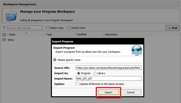 Import program into mbed compiler