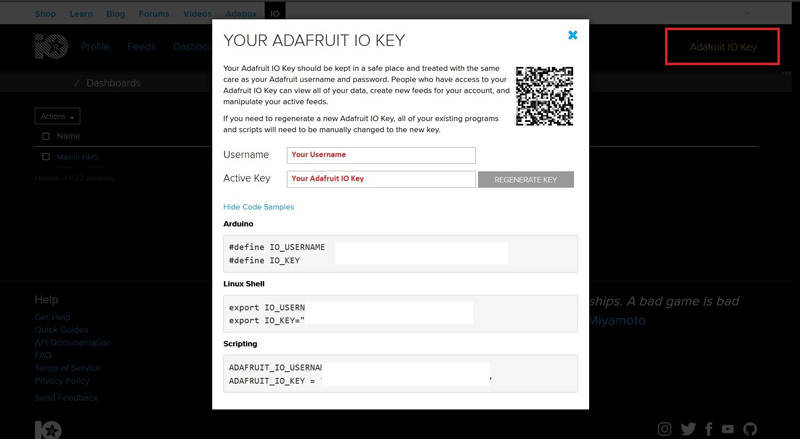 View Adafruit IO Key