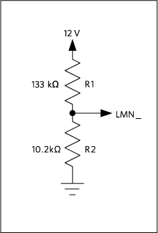 図6. 12V PoC用のラインフォルト抵抗分圧回路.