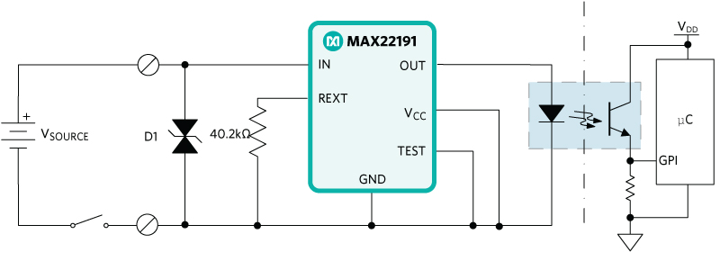 Figure 3. MAX22191 current sourcing circuit. 