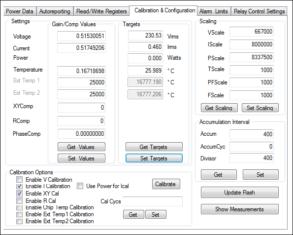 図10. 78M6610+PSUEVKのGUIにおけるX+Yコンデンサの補償係数の較正