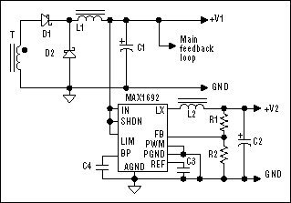 Figure 2. Schematic of the MAX1692 used as a post-regulator (V2 < V1).