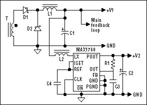 Figure 3. Schematic of the MAX1760 used as a post-regulator (V2 > V1).