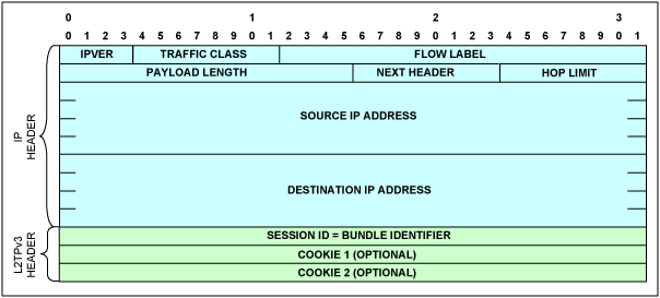 Figure 9. L2TPv3/IPv6 header.