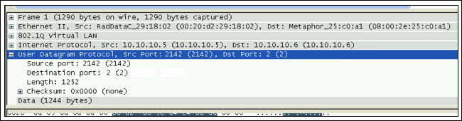 Figure 14. UDP Source and Destination port numbers reversed to that of Figure 13.