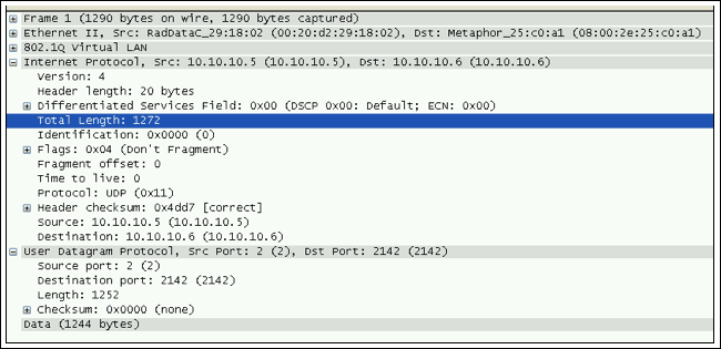 Figure 15. Captured packets showing different packet length information.