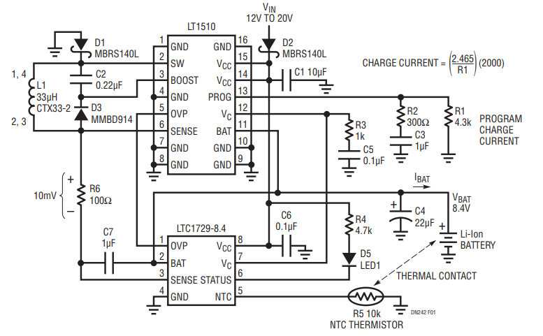 Figure 1. Complete 1.3A Battery Charger for Two Li-Ion Cells.