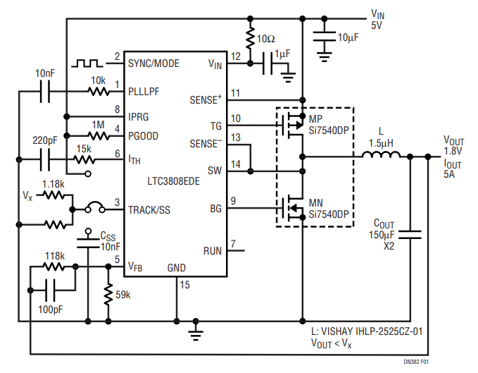 Figure 2. The LTC3808 Offers the Flexibility of Start-Up Control Based on the Three Different Connections on the TRACK/SS Pin.