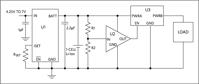 Figure 1. Low-Current Charger Provides Battery Backup from USB to 1-Cell Application.