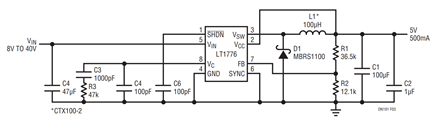 Figure 3. LT1776 Application Circuit for Generating 5V at 500mA.