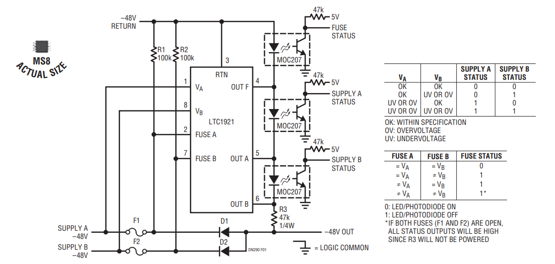 Figure 1. The LTC1921 Requires Few External Components for Monitoring Two Supplies.