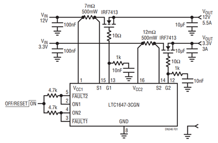 Figure 1. PCI Express Port Power for ×16 Connector Satisfies dV/dt Specifications, Soft-Starts Full Load Capacitance and Guards Against Short Circuits and Overloads.