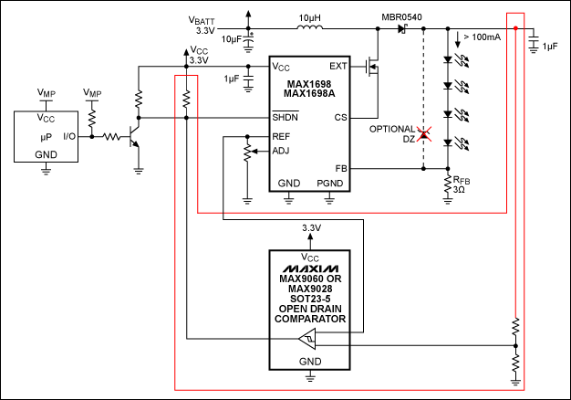 Figure 4. Better yet, this tiny comparator protects the Figure 1 circuit, dissipates little power, and requires little space on the pc board.