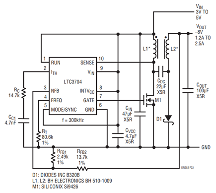 Figure 2. A High Efficiency –8V RF Power Supply.