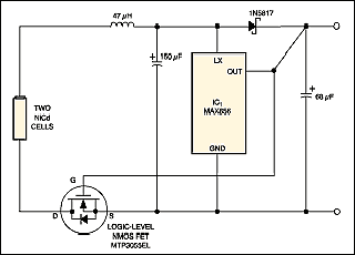 Figure 7. The output of IC1's boost converter drives this low-side NMOS FET switch.