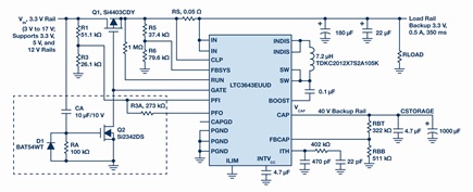 Enhanced schematic of the LTC3643 solution for a 3.3 V rail