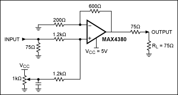 Figure 1. This noninverting level shifter operates on a single supply voltage, with one op amp.