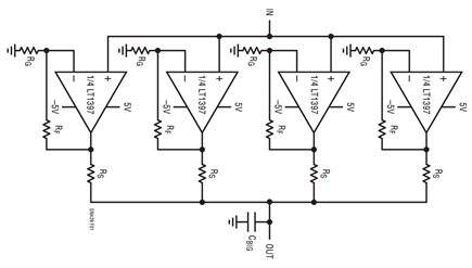 Figure 1. Using All Four Amplifiers of the LT1397 to Drive Large Capacitive Loads.