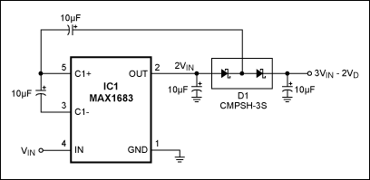 Figure 1. This circuit (almost) triples the input voltage for low-current applications.