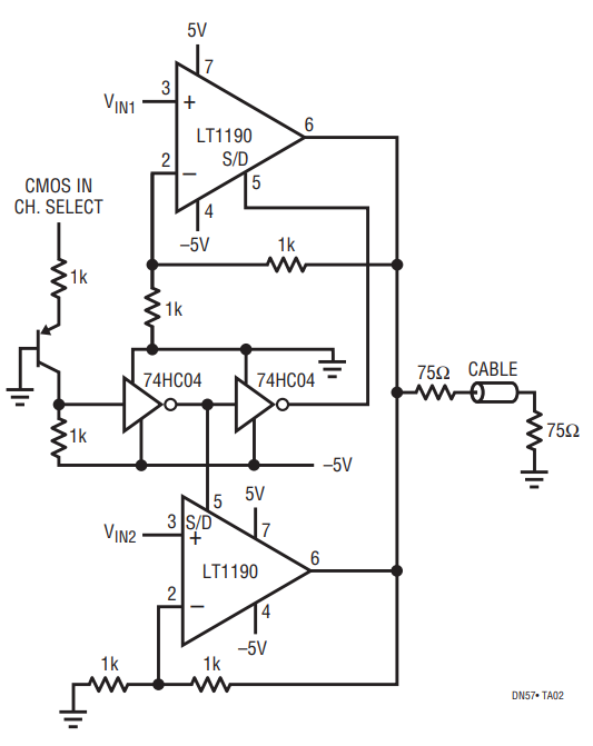 Figure 2. Two Input Video MUX Cable Driver (LT1190).