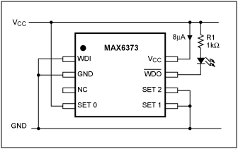 Figure 1. A blinking LED allows a 30-to-1 average-current reduction in a power-on indicator.